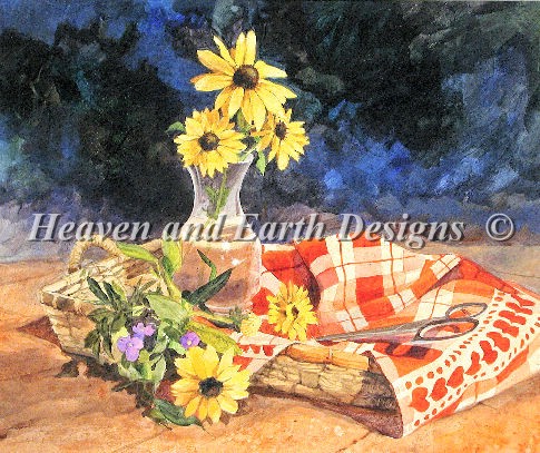 Daisys and Checkered Cloth - Click Image to Close